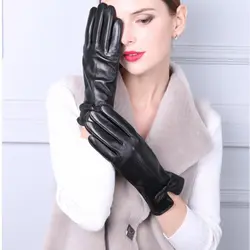 Для женщин Зимняя мода плюс бархатные толстые теплые Сенсорный экран из натуральной кожи перчатки женский лук для вождения варежки из