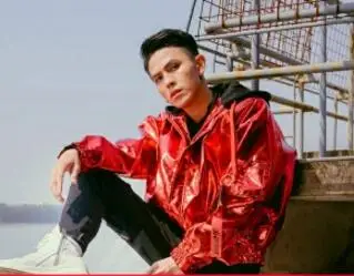 

HOT 2019 Euramerican New Men's/female singer Fashion dj ds patent leather jacket Star style with a hood bar stage costumes coat