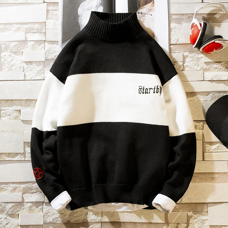 

Thick Warm Handsome Sweater Men 2019 New Winter Patchwork Turtleneck Pullover Men Long Sleeve Slim Fit Mens Christmas Sweaters