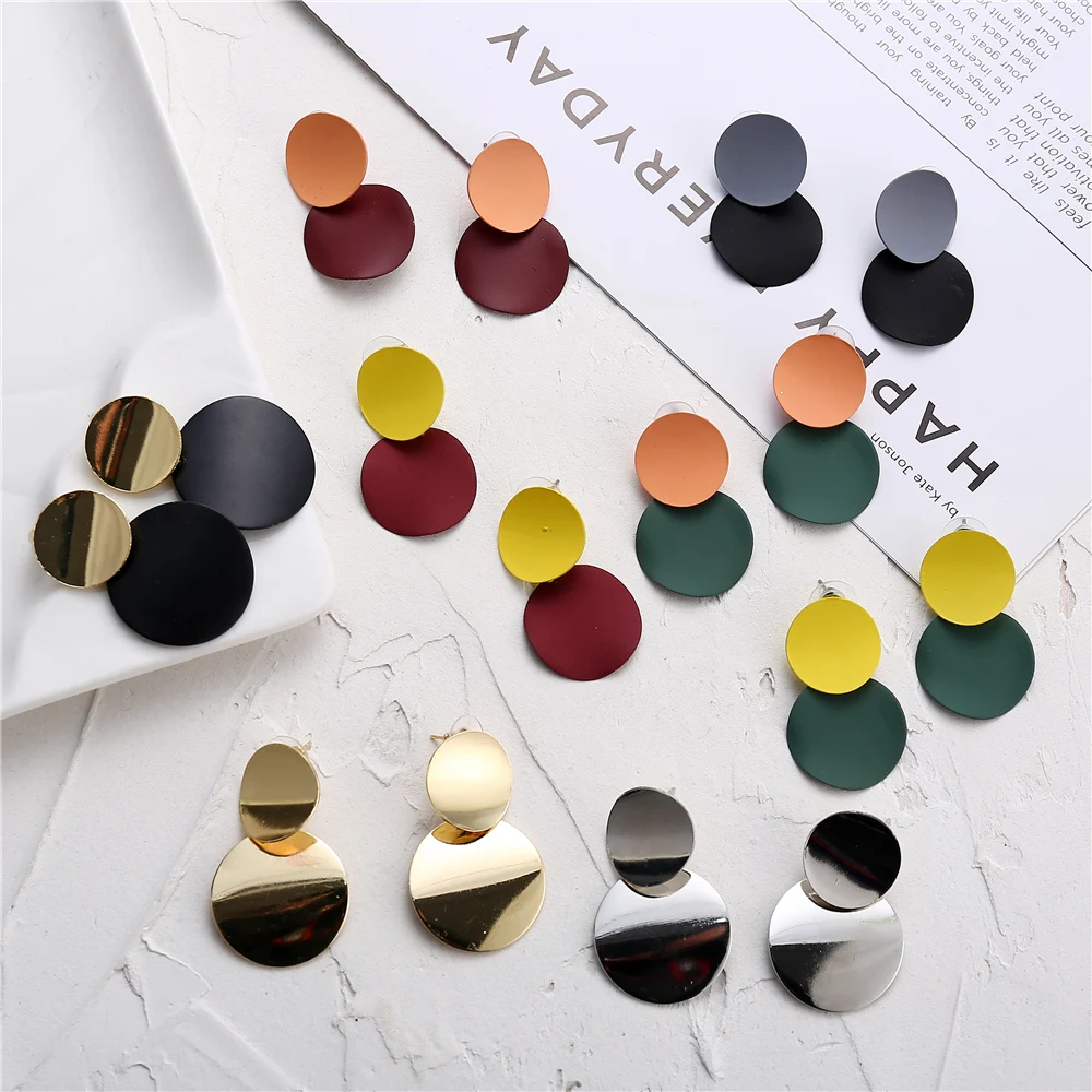 IF YOU Vintage Unique Black Oversize Trendy Drop Earring For Women Round Metal Statement Earrings brincos Party Jewelry 2019 New