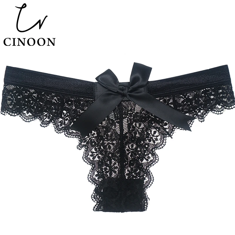 CINOON Sexy Briefs for Women Bow G-string Low-rise Panties Solid Lingerie Black String White Underpants Free Shipping Thong