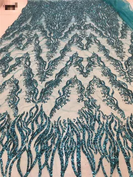 

Green color Hot selling glued YG-273 glitter lace fabric high quality African French net tulle Lace Fabric for party