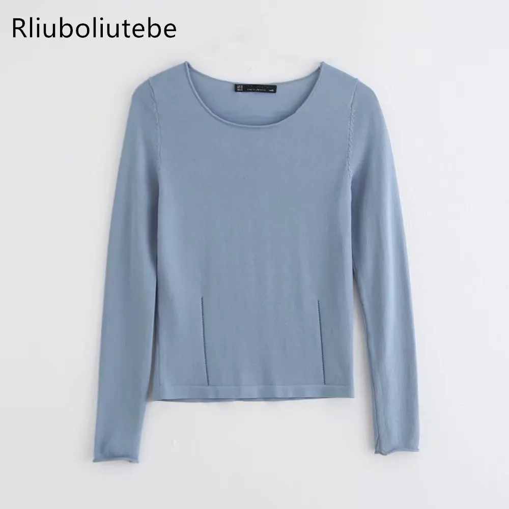 

autumn new knitted crop top long sleeve o neck casual short basic elastic knit blouse womens tops and blouses fashion