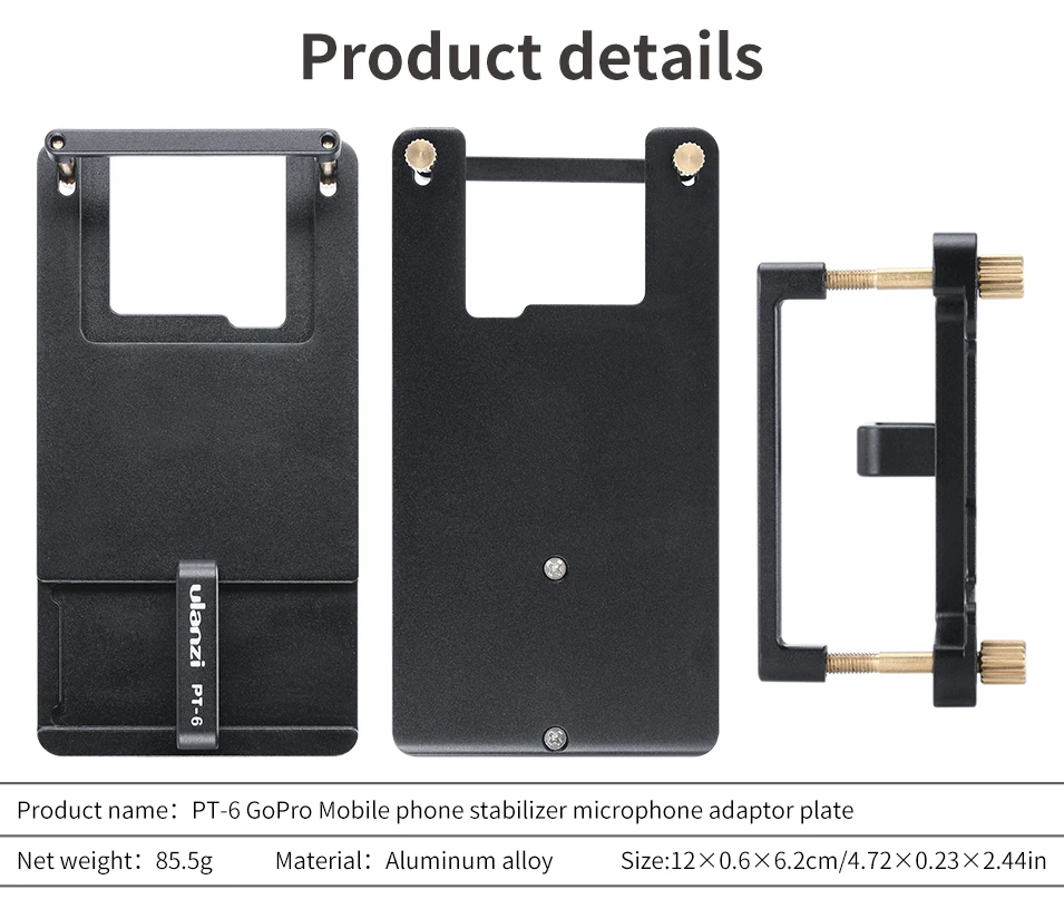 ULANZI PT-6 экшн-камера адаптер для хранения микрофона кабель Монтажная пластина ручной карданный аксессуар крепление для GoPro Hero 7/6/5