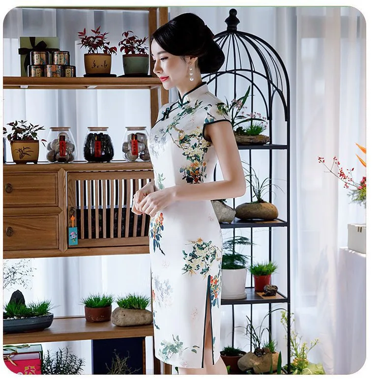 Sheng Coco Flowers Cheongsam женское китайское платье средней длины Чонсам с цветочным узором, современный Ципао, винтажный Восточный стиль