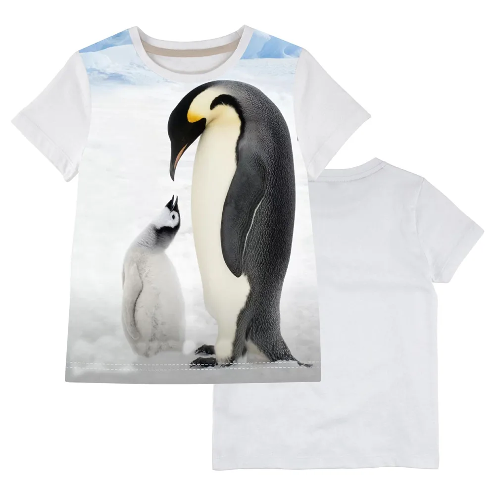 От 2 до 14 лет, брендовая футболка для мальчиков и девочек Детские футболки с короткими рукавами с изображением пингвина детские футболки