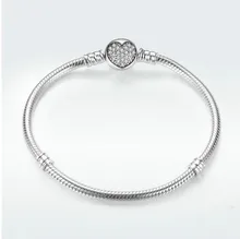 

Luxury 925 Sterling Silver Sparkling Heart Snake Chain Fit Original Beads Charm Pandora Bracelet & Bangle For Women Jewelry