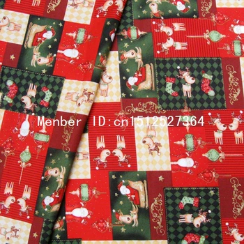 

053 - 135cmx50cm Cotton Woven Fabric - Christmas, dog, shoes, patch