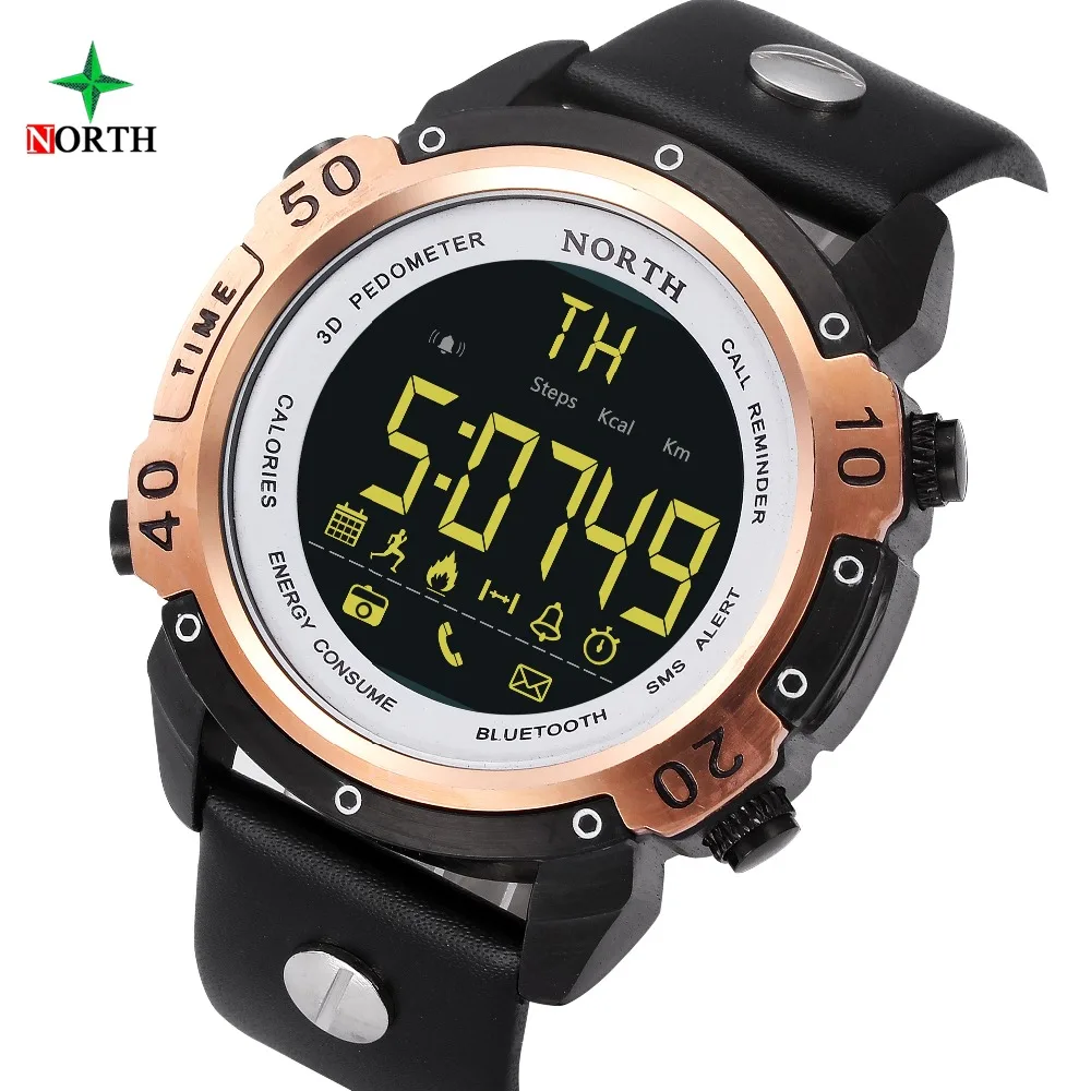 

NORTH Smart Watch Men LED Analog Digital Watches Waterproof Sport Wristwatch Leather Mens Watches Chronograph Relogio Masculino