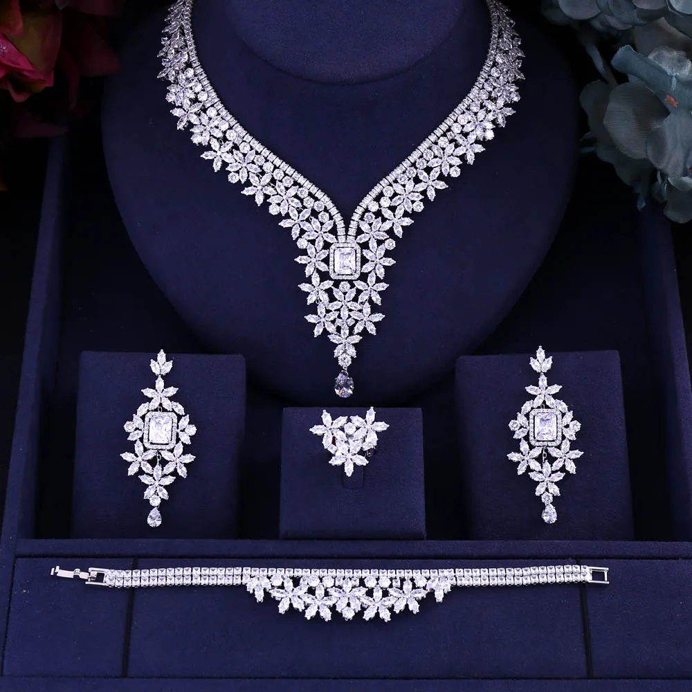 Janekelly Necklace Earrings Bridal Zirconia Full Jewelry Sets For Women