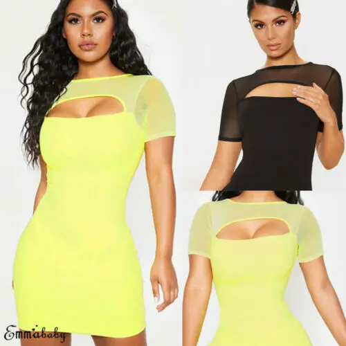 Fashion Nova Women Short Sleeve Stitching High-waist O-neck Bodycon Slim Fit Mini Dress Lady Summer Casual Party Club Dress S-L