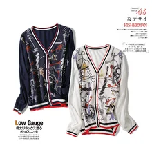 Новая женская одежда, европейский стиль, модный Шелковый вязаный кардиган с длинными рукавами