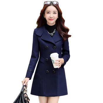 

Women Woolen Coats 2018 New Female Autumn Winter Jackets Elegant Wool Blends Trench Coat Ladies Windbreaker Outwear Plus Size