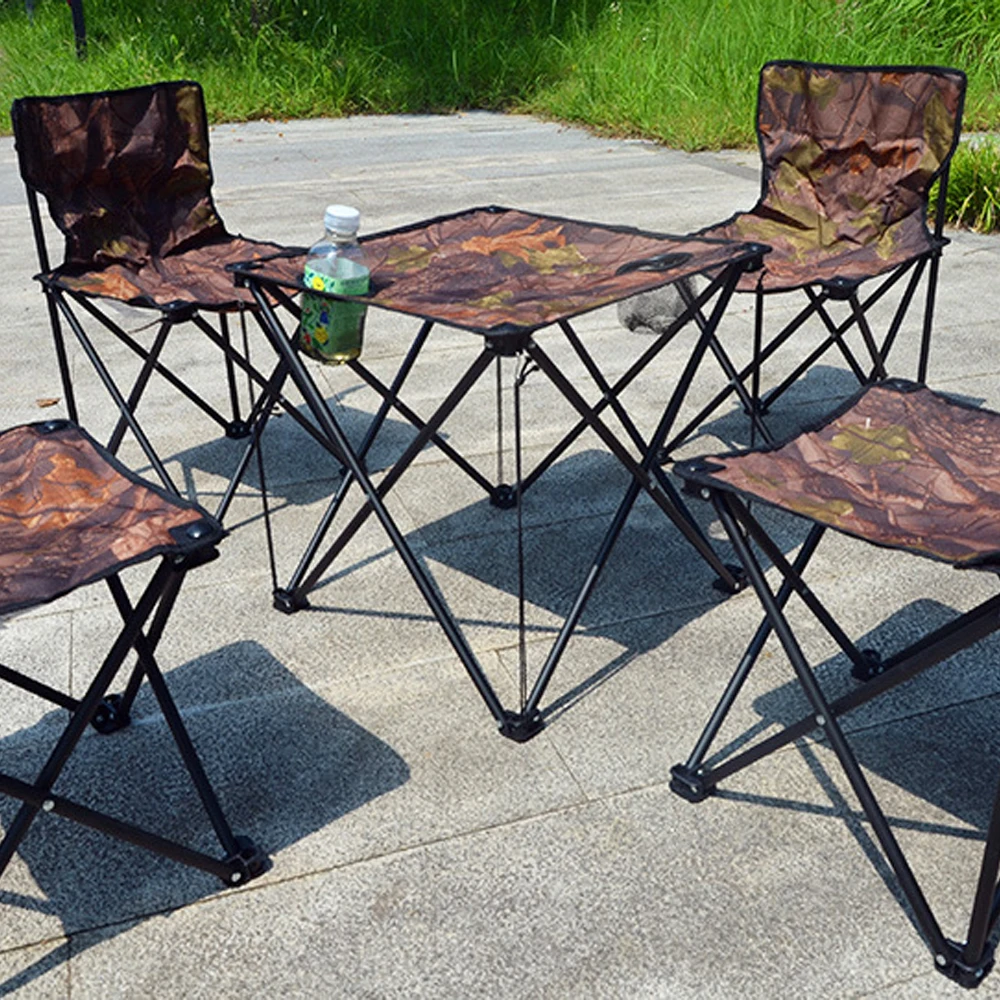 

Outdoor portable folding table and chair combination set camouflage five-piece camping self-driving fishing leisure table chair