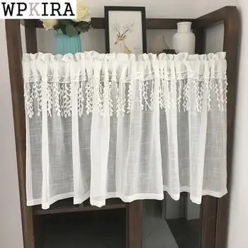 

White Short Curtain Sheer Tulle For Window Display Desk Occlusion Curtain Home Living Room Kitchen Partition Door DL-DS006&30