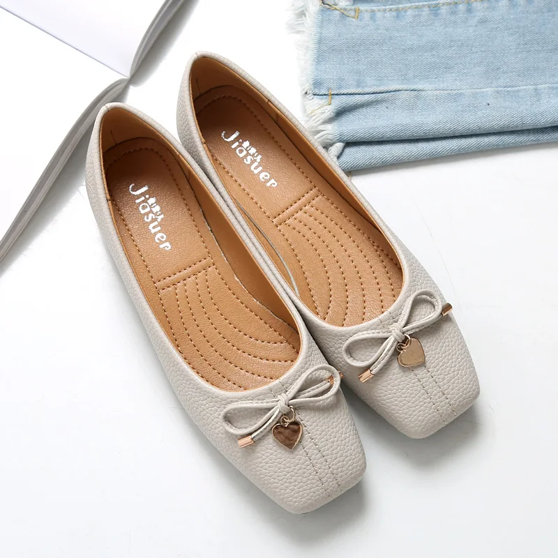 

New Women Flats Shoes bowknot Square Toe PU Fashion High Quality Basic Flat Moccasins Ladies For Office Boat Shoes