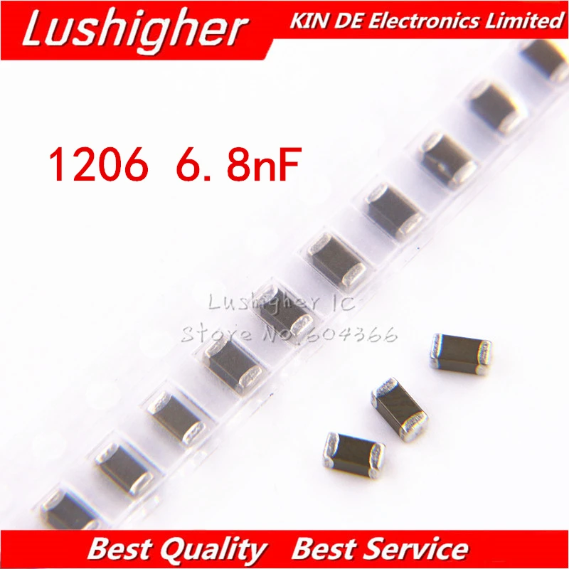 100 шт. 1206 6.8nF 6800pf 682K 100V X7R 10% SMD Керамика конденсатор поверхностного монтажа |