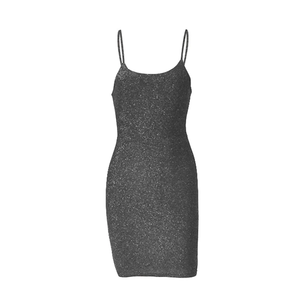 Спинки твердые женское платье Slim Fit блестящие коктейльное вечерние спагетти