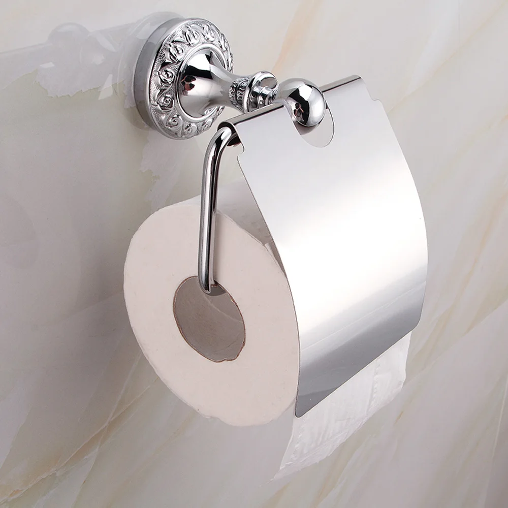 

Silver toilet paper holder stainless steel carved toilet paper holder round base wall hanging bathroom hardware accessories