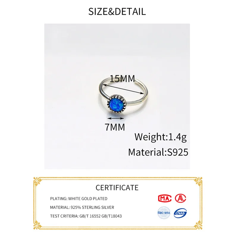 INZATT Vintage Round Sapphire Adjustable Ring Authentic 925 Sterling Silver For Women Birthday Party Fine Jewelry Accessories