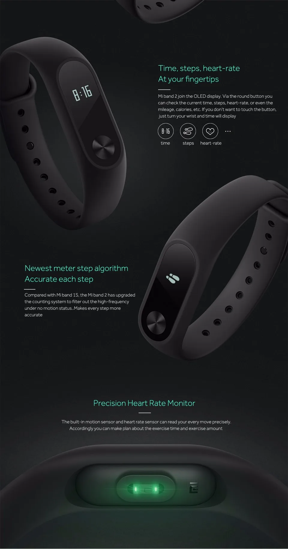 Xiaomi mi Band 2 mi Band 2 браслет умный монитор сердечного ритма фитнес-трекер с тачпадом OLED экран для Android iOS