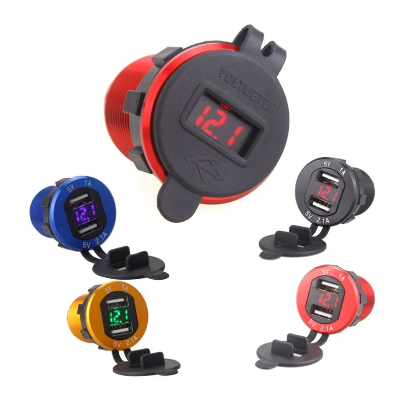 

Aluminum Alloy USB With Voltmeter Display Mobile Phone Charger Car Motorcycle Modified Car Charger