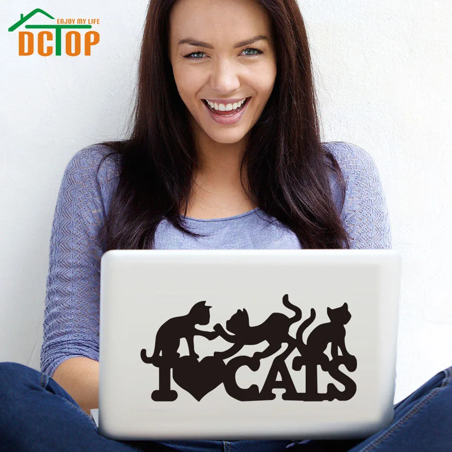 DCTOP New Design I Love Cats Laptop Stickers Vinyl Removable Art Wall
