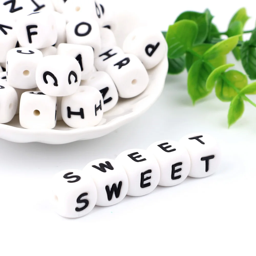 

200pc Silicone Teething Beads Alphabet Letter For Kids Personalized Name On Pacifier Clips Baby Teether Accessories 12mm