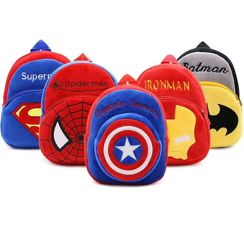 

Children Cartoon Schoolbags Anime Captain America Superman Batman Ironman Spiderman Plush Backpacks Kindergarten Kids School Bag