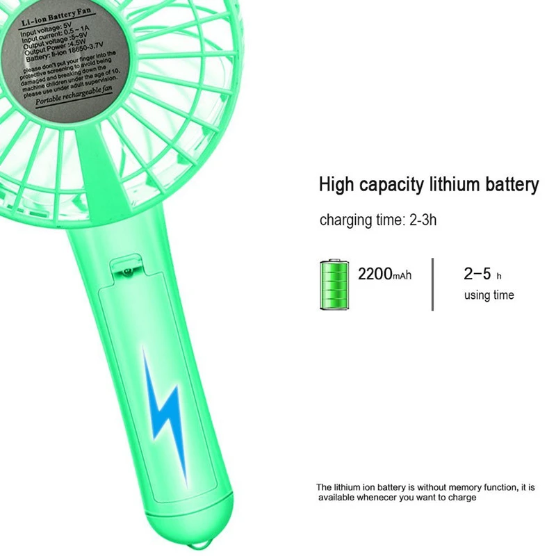 Портативный мини-вентилятор с воздушным охлаждением, usb-вентилятор для путешествий, персональный ручной вентилятор с 18650 перезаряжаемой батареей, регулировка скорости ветра