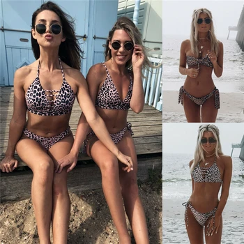 

2019 New Sexy Women Swimming Costume Backless Leopard Swimwear Sets Summer Casual Monokini Swimwear Beachwear