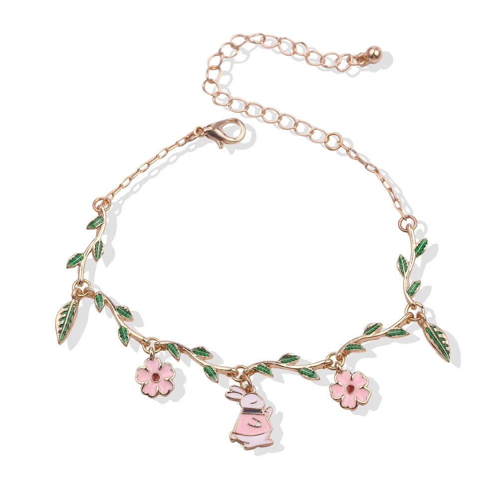 

Yao7 Fashion Women Jewelry Accessories Cute Alice In Wonderland Rabbit Clock Imitation Pearl Link Chain Bracelet Charm Bangle