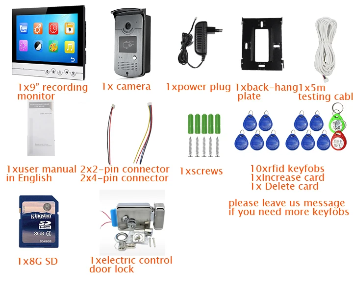 Бесплатная доставка 9 "Цвет Экран UI Дисплей телефон видео домофон Запись Системы RFID Доступа Дверные звонки Камера + Электрический замок