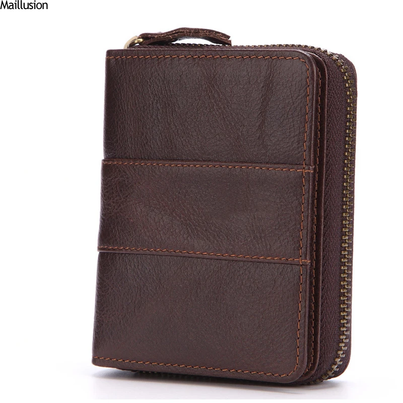 

Maillusion Men Wallets Genuine Leather Small Clutch Wallets Vintage Zipper Male Coin Purse Pockets Slim Rfid Fashion Mini Walet