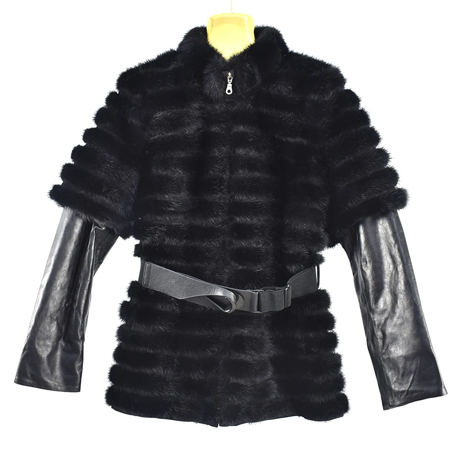 

2018new leather grass detachable water mink unloading coat vest detachable coat vest fashion light warm belt zipper ladies nobl