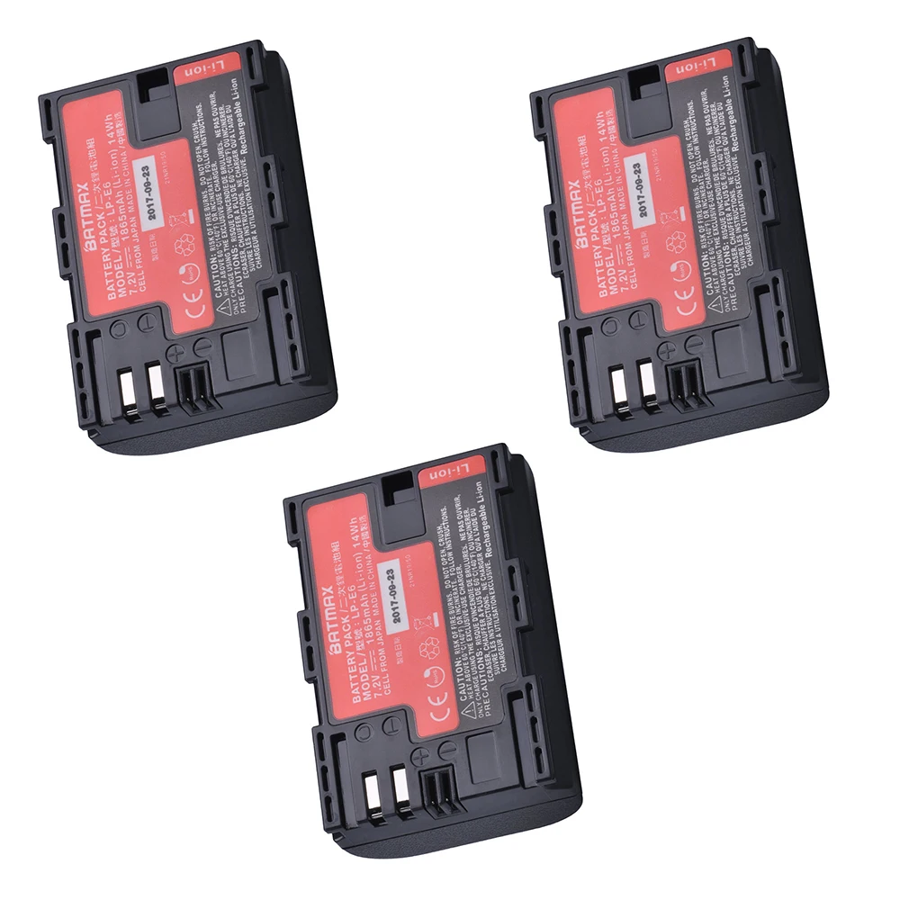  3pcs LP-E6 LP E6 Battery Japan Cells+ Dual Charger LED Display for Canon LP-E6LP-E6N EOS 80D6D 7D 7 - 32834900677