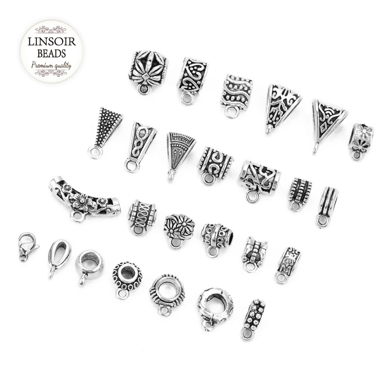 

20Pcs/Lot Europe Big Hole Beads Antique Silver Bail Beads Metal Spacer Beads For Jewelry Making Supplies Finding Wholesale