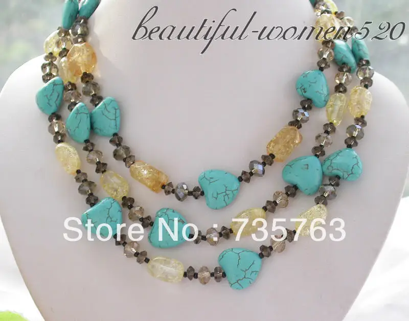 

HOT 0065 50" nature blue turquoise citrine smoke crystal necklace