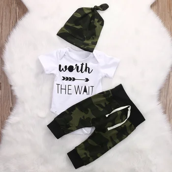 

The Wait 3Pcs Romper Infant Baby Girl Boy Jumpsuit Camouflage Outfit Clothes Baby Clothing