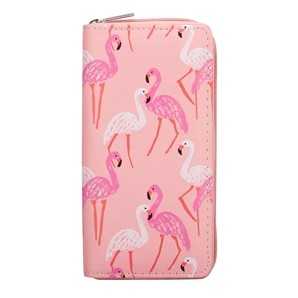 

Sansarya New 2018 Animals Pink Printed Flamingo Wallet Card Holder Lovely Girls Female Purse Long Zipper Wallets Phone Money Bag