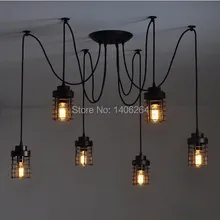 Edison Винтаж промышленных Глава 6 металлические клетки потолочный светильник Droplight черный ржавчины для кафе-бар зале магазина клуб Кофе магазин декор