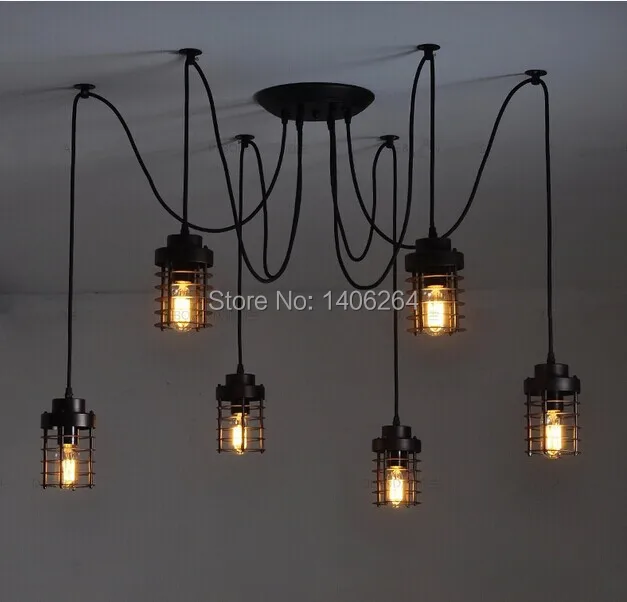 Винтажная промышленная потолочная лампа Эдисона с 6 головками и металлическими