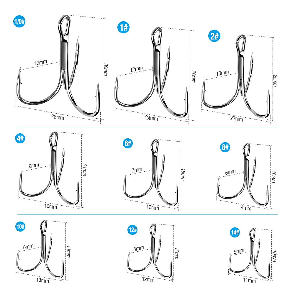 DONQL 20pcs/ Set Treble Fishing Hooks Carbon Steel Barbed Fishhooks Super Sharp Triple Hooks Sea Tackle Accessories with Box
