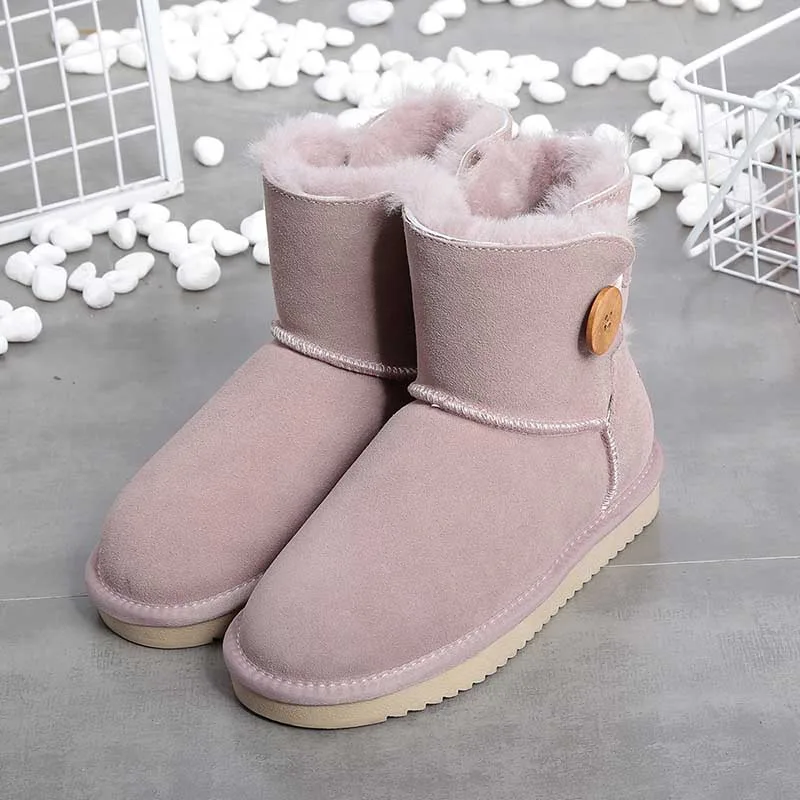 MYLRINA бренд натуральной кожи шерсть Женские зимние ботинки мини Кнопка ботильоны зимняя обувь - Цвет: Pink