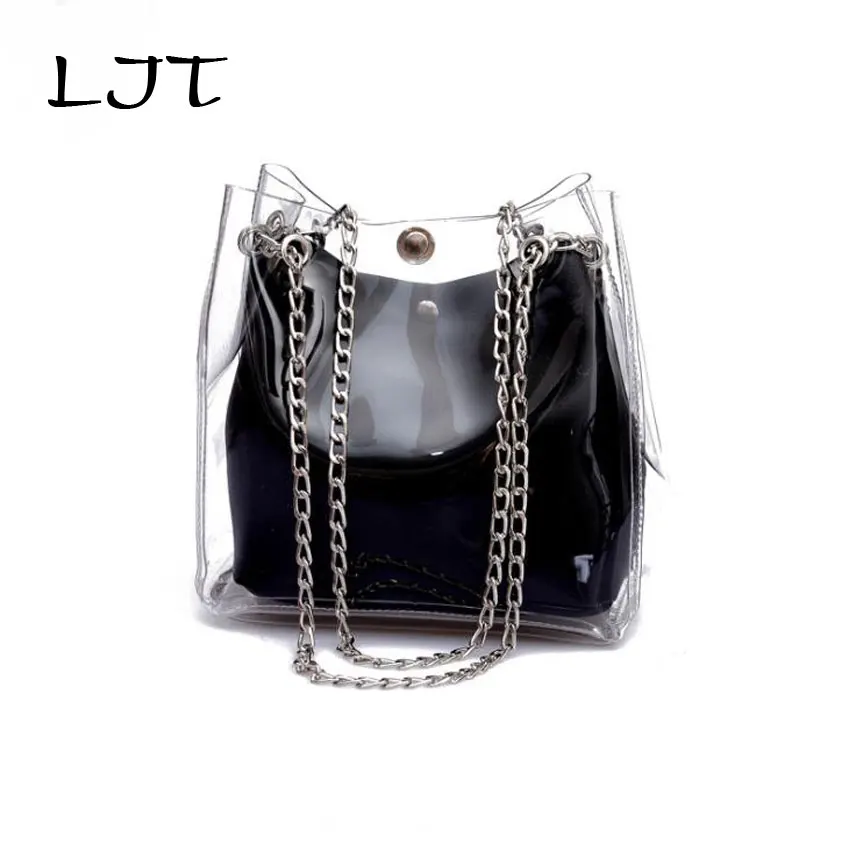 

LJT Women Small Bucket Bags Plastic Transparent Totes Composite Chain Bag Female Mini Jelly Handbags Women Brand Mini Small Bag