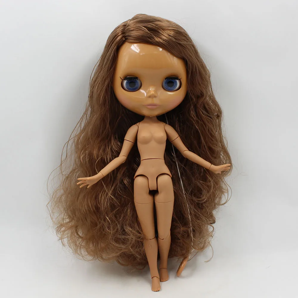 12"Blythe nude Doll from factory long purple wave hair dark skin free shipping 