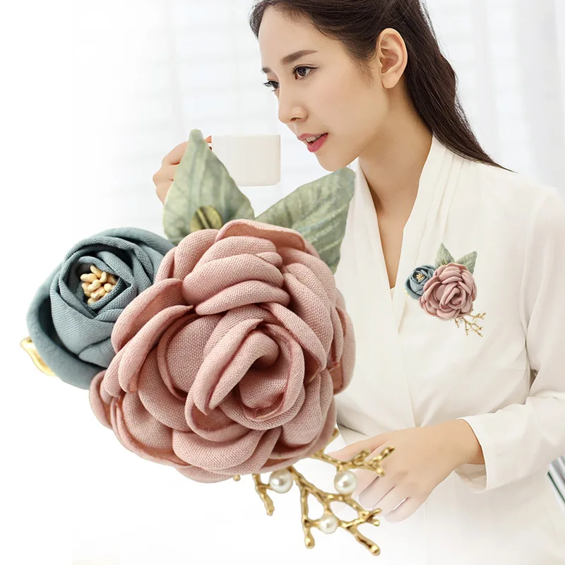 

i-Remiel Handmade Fabric Pink Flower Brooch Lapel Pin Badge Clothing & Accessories Cloth Art Flowers Necktie Jewelry for Women