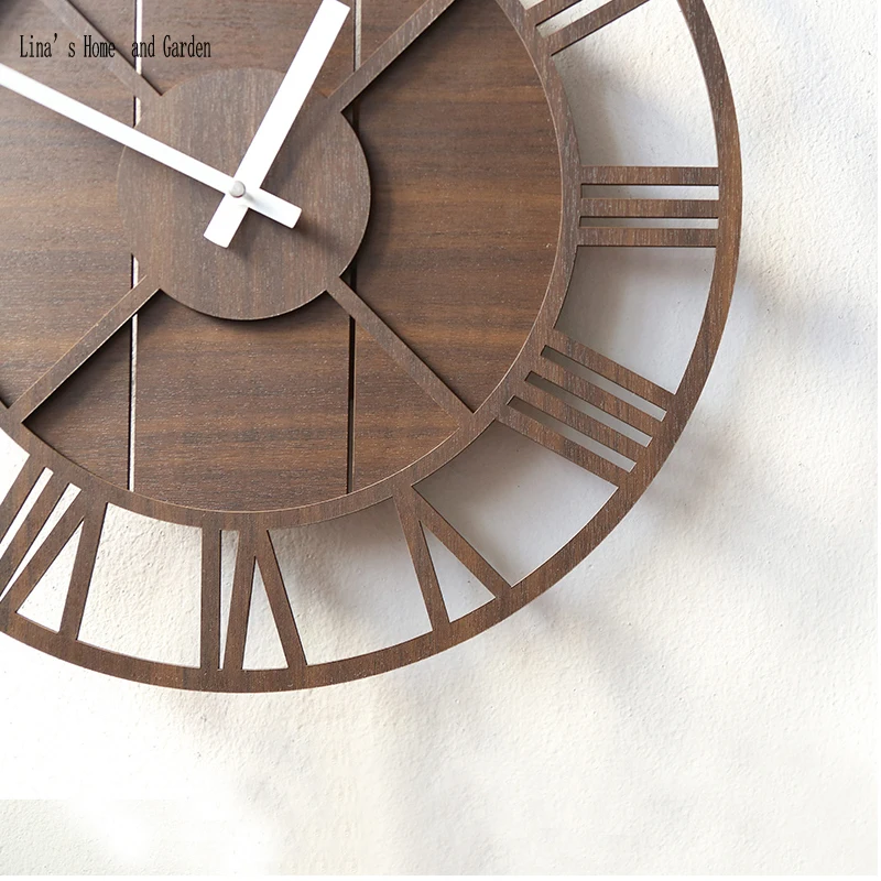 battery operation 16 inches round roman numeral wooden vintage wall clock (3)
