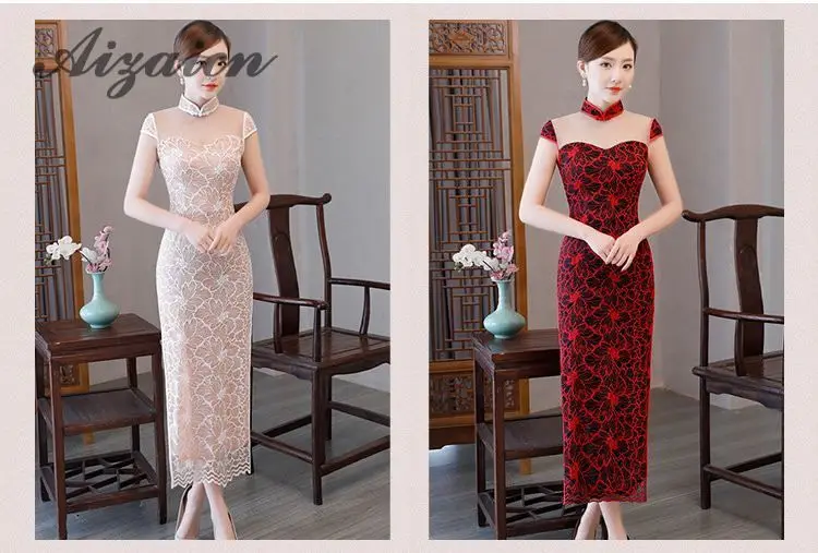 Сексуальная Cheongsam Зеленый Длинные свадебные Qipao Для женщин кружевное вечернее платья китайское традиционное платье халат Восточный Стиль