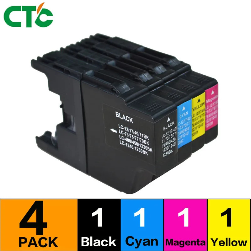 4 шт. совместимый чернильный картридж для LC1280 принтера Brother J525N J525W J725DW J925N J925DW